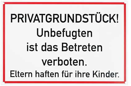 Hinweisschild PRIVATGRUNDSTÜCK! Betreten verboten!, 1 Stück, 30 x 20 cm, 2,7 mm starkes PVC Schild mit Bohrlöchern, Schilder Grundstück betreten untersagt, Achtung Unbefugte verboten Warnhinweis