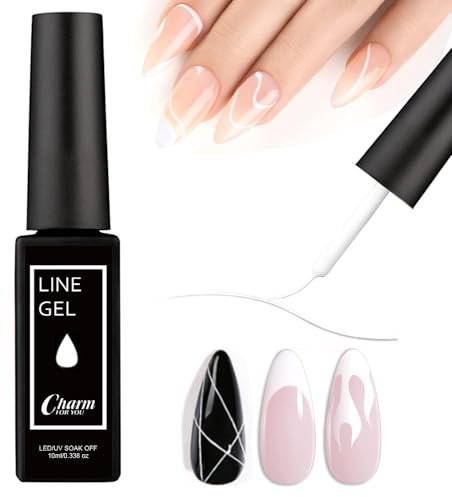 Black White Gel Nail Polish - White Tip Nail Polish/Nail Art Gel Liner Paint for French Tip Manicure Soak Off UV/LED for Painting Drawing Swirl Nails Home DIY Salon (White)
