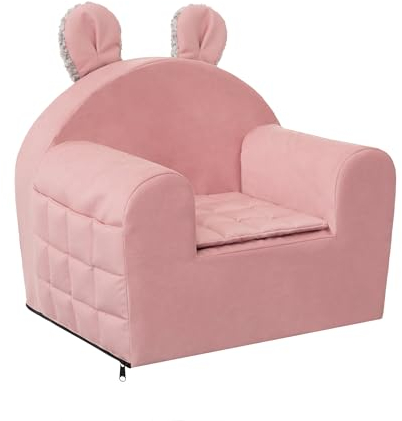 HOBBYGARDEN Kinder Sessel, Schlafplatz, Couch, Schlafsofa, Sessel, Sofa, Kindercouch, Kinderzimmer, Ausklappbar, Schaumstoff Möbel, 49x35x42 cm, Rosa