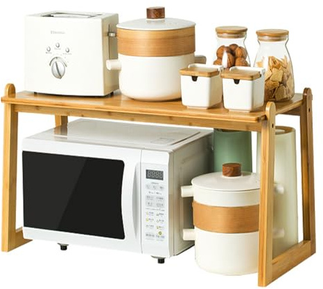 Dxcaicc Dxc Aicc Support de Micro-Ondes en Bois à 2 Niveaux, Support de Four à Micro-Ondes pour Comptoir, étagère de Grille-Pain de Cuisine pour appareils électriques,B