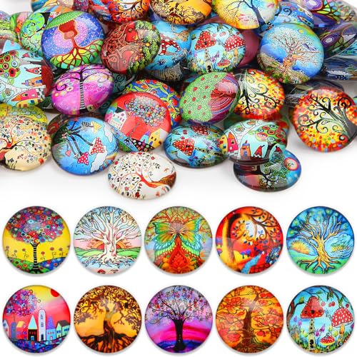 Nenull Pack of 45 Muggle Stones Colourful Large 25 mm Glass Nuggets Glass Stones Mosaic Stones for Crafts Lucky Stones Gemstones Glass Building Blocks Decorative Stones Cabochons for DIY Pendants