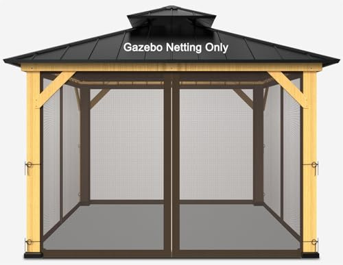 Pavillon-Ersatz-Mückennetz, universal, 4 Paneele, Netzwände mit Reißverschlüssen (nur Netz), 3,6 x 3,6 m, Braun