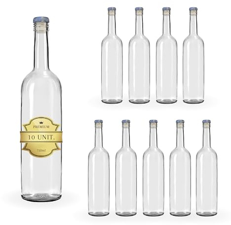 Espirito Rebelde - 10 botellas de vino de cristal de 750 ml con tapón encapsulado plateado, ideales para alcohol y otras bebidas, recuerdos y cócteles