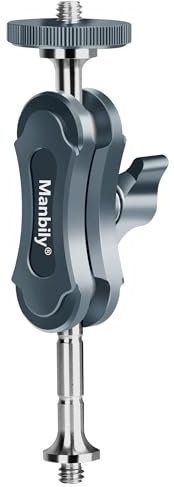 Manbily Mini Magic Arm Aluminum Dual 1/4 Screw Max Load 20kg Vertical 180°&Horizontal 360° CNC Process Universal Compatibility for DSLR Camera/Telephoto Lens/Tripod/Phone Clip/Cage Rig Kit/Fill Light