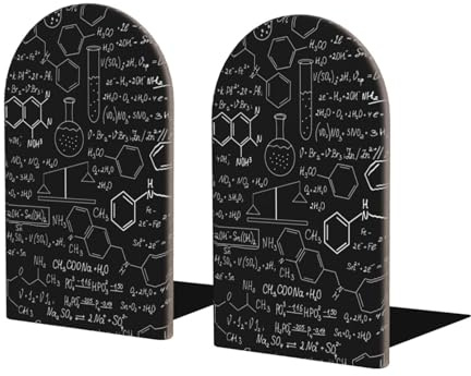 Buchstützen aus Holz mit abstrakter Wissenschaft und Chemie, 2 Stück, für Buchliebhaber und Organizer