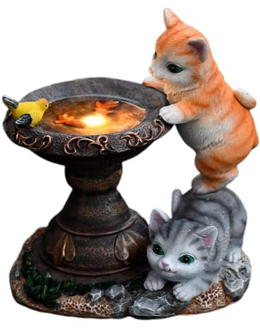 Teksome Lampe Solaire pour Jardin avec Chat et Papillon - Statue Décorative Extérieure
