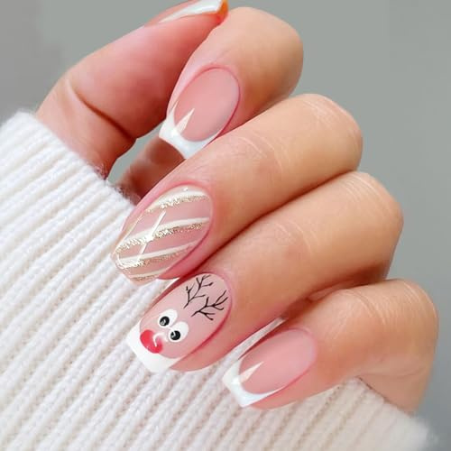 JMEOWIO Nagelfolie Weihnachten Süß Glitzer Creme Rosa Gel Nail Nagelfolien Selbstklebend Nagelsticker Uv Härtend Dekoration Nageldesign Zubehör