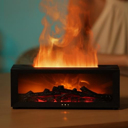 ZYWUOY Diffusor für Kamin, Aroma-Diffusor für Kamin, 3D-Flamme, Luftbefeuchter mit Fernbedienung, 2 Beleuchtungsmodi, für Zuhause und Büro (schwarz)