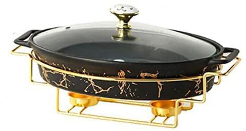 MOKLYF Set da Buffet con scaldavivande, scaldavivande in Ceramica con Finitura in Finto Marmo, Set di scaldavivande e scaldavivande per Buffet di Nozze, Feste, Banchetti, Eventi di Cater(Nero aM