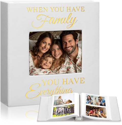 Dunzoom Family Memory Photo Album 200 Pcs 4x6 Inch Leather Family Photo Album with Front Window, Double Heart Memory Scrapbook for Couple Gifts