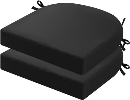 PRIMEPATIO Outdoor Gartenstuhlkissen 2er-Set, dick 7 cm, Terrasse, wasserdichte Sitzkissen mit Bändern für Gartenmöbel, U-förmige Stuhl-Esskissen, 45 x 45 cm, Schwarz