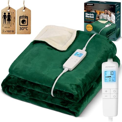 Berdsen Heizdecke Wärmedecke Elektrische Decke 10 Temperatursstufen 180 x 160 cm 270 Und 220 g/m² Dunkelgrün