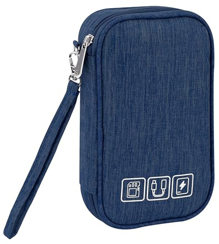 Tunejoy Borsa Accessori Elettronici Piccola Custodia da Viaggio per Cavi Organizer per Dischi rigidi Cavi di Ricarica Caricabatterie USB 18,5 * 11,5 * 2,5 cm Blu Scuro