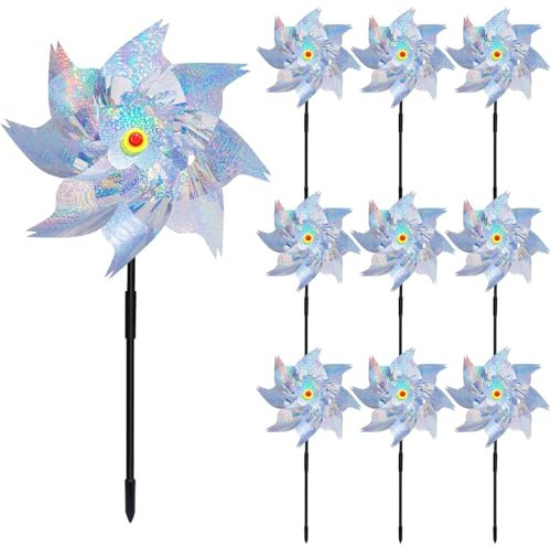 10 ruote a vento per uccelli, 24 x 50 cm, riflettenti, per giardino, balcone e frutteto, efficace fuga di piccioni e spaventapasseri