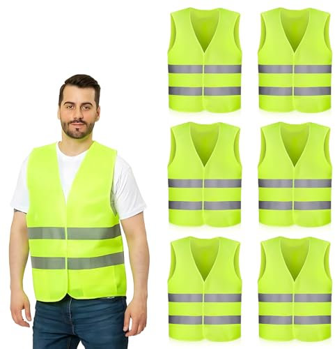 ROTKUSZ 6 PCS Gilet di Sicurezza, Giubbotto di Sicurezza Riflettente, Giubbotto Catarifrangente Auto, Gilet di Sicurezza ad Alta visibilità, Gilet Catarifrangente,Giubbotti di Sicurezza Antiforatura