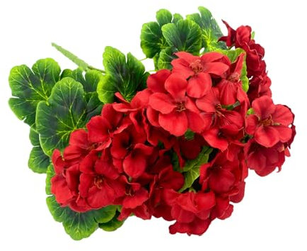 AQCQDQ Lot de 2 fausses fleurs de bégonia à 9 têtes - Décoration de table - Faux buisson de géranium résistant aux UV - Bouque de fleurs en soie pour mariage, fête, décoration de table - Fleurs