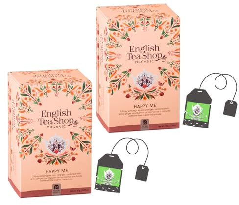 English Tea Shop® | Tisana Felicità | Infuso Biologico Senza Caffeina - 2 x 20 Filtri (60 Gr) | Tisana Arancia Zenzero Cannella