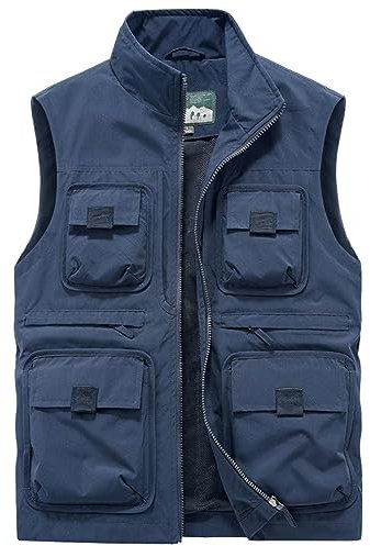 Weste Herren Sommer, Weste Herren Sommer Camping Arbeitsweste Leicht Anglerweste Outdoor Ärmellose Jacke Männer Wander Funktionsweste Mit Taschen Lässig Dünne Trainingsweste, Blau 6XL