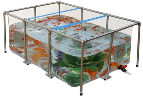 Faltbarer Fischteich aus PVC für Koi, Transparentes Aquarium-Pool Rechteckig mit Edelstahl-Rahmen und Ablassventil, Großer Zuchtteich Teiche im Freien für Hydroponische Pflanzen(100x60x50 cm)