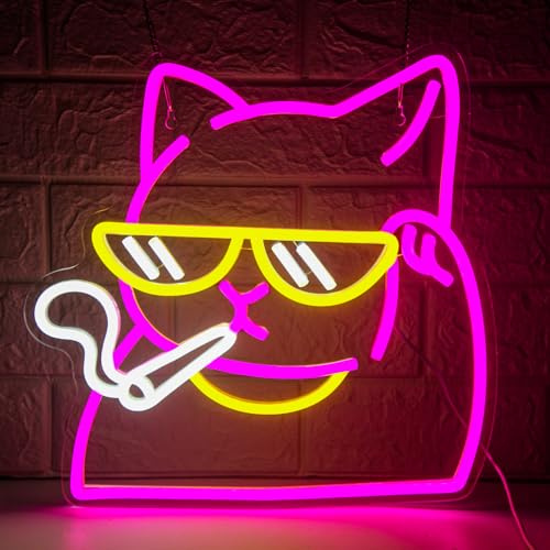 Mvorixa Cat Neon Sign for Wall Decor, Dimmable Smoking Cat Wall Light, Neon Cat Night Light for Man Cave, Bedroom, Gamer Room, Party, Bar Decor, Animal Lover Gifts, USB Powered LED Strip Lights