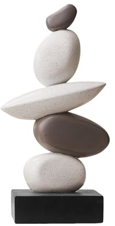 LOVIVER Artificial Sandstone Statue Art Figurine Craft Decor Art Modern Abstract Decorative Sculpture Stacking Pebbles Decoration Desk Ornament Resin Stone Sculpture for Exhibition Shelf, Gray White