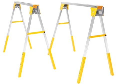 Arbetsbock, set med 2, höjdjusterbar sågbock, hopfällbar bock med 1 200 kg bärkraft, metallbck för lager, fabriker, trädgårdar, träställningar (gul)
