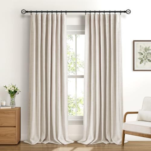 DEFYNEE 100% Verdunkelungsvorhang 2er Set H245xB140cm Creme | Leinenoptik, Thermo, 4 Aufhängearten, Für Stangen & Schienen, Lärmschutz, Schlaf- & Wohnzimmer, Inkl. 20 Clips
