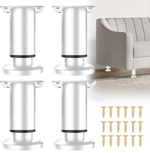 EUBSWA Möbelfüße Verstellbar 8-12 cm, 4 Stück Weiß Tischbeine Höhenverstellbar, Metall Höhenverstellbare Füße für Möbelfüße, Schrank Füße, Tischbeine, Kommoden Füsse, Bettfüße
