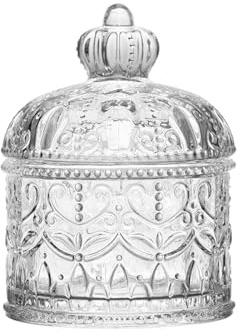 ericotry 200ML Crown Embossed Clear Glass Candy Jar Dish with Lid Airtight Biscuit Storage Container Jewelry Box for Kitchen Pantry Cookies Party Decor