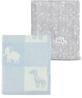 CREVENT Babydecken, 2 Stück, 75x100 cm, Graue Wolke + Tier blau | Niedlich, Kuschelig, Flauschig, Warm, Für Kleinkinder