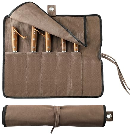 VRUIFA Chef’s Knife Roll Bag, Portable Canvas Cases, Chef Bag With 5 Slots Pockets Can Hold Kitchen Knife Tools Up To 15 Inch