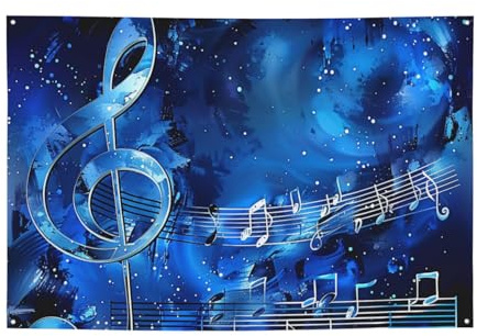 Blaue Musik gedruckt hängende Banner für Halloween Weihnachten Party - 120 x 180 cm Fotografie Hintergrund Girlande Wandteppich für Geburtstag Hintergrund Outdoor Event Dekoration