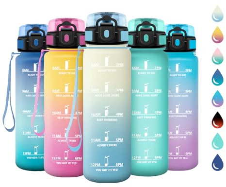 KollyKolla Trinkflasche Sport 500ml, Trinkflasche mit Zeitmarkierung, Wasserflasche mit Filter, Wasserflasche BPA-frei, Kohlensäure Geeignet, Sportflasche für Gym, Fahrrad, Yoga, Büro