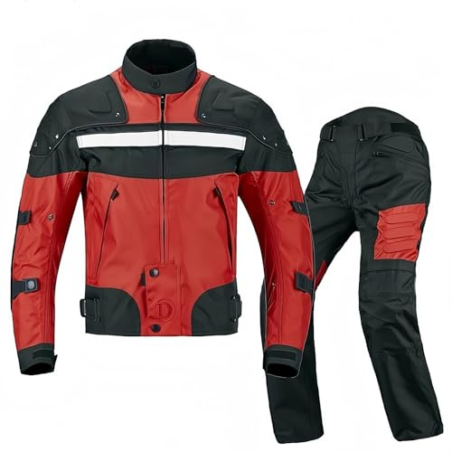 Motorradkombi Für Herren, 2-Teiliges Textilset Mit Protektoren, wasserdichte Jacke Und Motorradhose, Motocross-Bekleidung, Motorradbekleidung Red,XXL