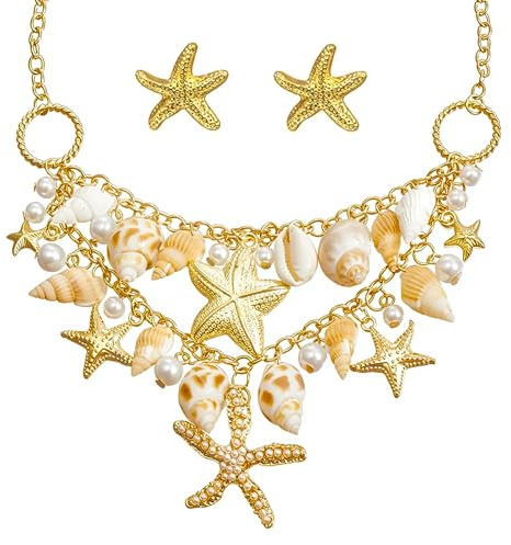 ZOSIGN Sirène Bijoux, Bijoux Étoile de Mer, Collier Étoile de Mer, Collier Ras de Cou Coquillage, Convient Aux Femmes Et Aux Filles, Costumes de Carnaval, D'halloween Et de Fête
