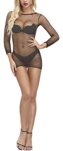 Vestido de Rejilla para Mujer, Body de Malla, lencería, Monos Ajustados, Camisola