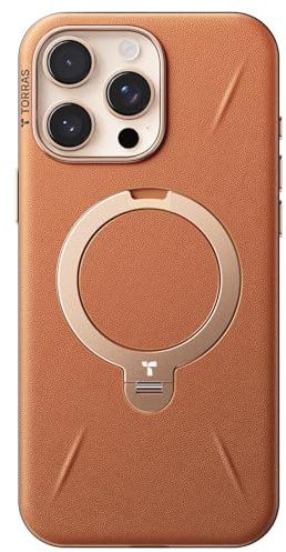 TORRAS Ostand Q3 VegSkin für iPhone 16 Pro Max Hülle(Nachhaltig Silikonleder) (360° Magnetischer Unsichtbarer Ständer) Premium Haptik Langlebig Hülle iPhone 16 Pro Max Case Edle Lederstruktur Braun