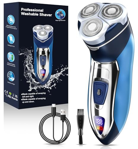 Electric Razor for Men, Rechargeable Electric Shavers for Men Face,LED Display,Wet/Dry Waterproof Men's Electric shavers, Cordless Razor with Pop Up Trimmer