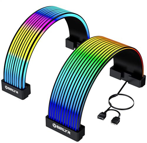 Sirlyr Black RGB LED Strips for PSU Cables - Flexible ARGB Lighting Sleeves,Manage/Cover 8 pin PCIE/12VHPWR GPU,24 Pin ATX Power Supply Cable and Extensions,Decor PC Case,5V 3Pin SYNC