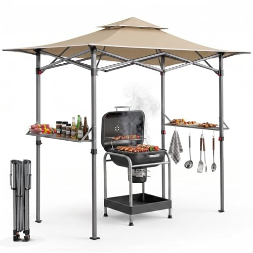 Sekey Faltbar Grillpavillon Winterfest Wetterfest, Tragbar & Sekundenschnell Aufbaubar mit UV-Schutz 50+, Grill Pavillon Pop-Up, Grillüberdachung Outdoor für Garten BBQ Camping, Beige