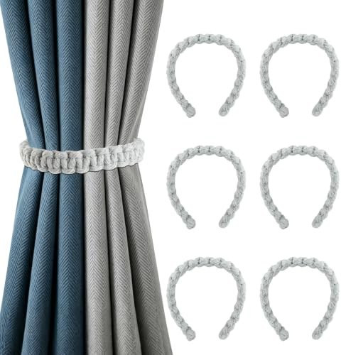 DARENYI 6 Piezas Cinta Trenzados Bohemios para Cortinas, Alzapaños de Cortina de Cuerda de Algodón, Sujeta Cortinas Decorativas, Tiebacks Elegantes sin Taladro para Salón, Dormitorio y Exteriores