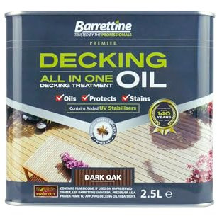 Barrettine Decking Oil (Dark Oak, 2.5L) - UV & Fade Resistant All-in-One Outdoor Decking Treatment, Water Repellent Deck Oil for Exterior Timber & Structures