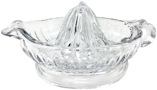 TableCraft H223 Glass Manual Juicer with Handle and Pour Spout – Vintage-Style Clear Glass Lemon Juicer | Manual Orange Juice Squeezer for Citrus Fruits | Glass Citrus Juicer for Kitchen and Bar Use