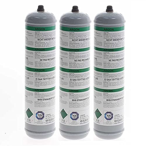 GASFRIGO - Nr. 3 Bombole usa e getta gas argon da 0,95 lt. 110 bar attacco M10x1 - per saldatura TIG acciaio - NOTA E' UN PRODOTTO PROFESSIONALE