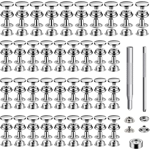 200 Stück Metall Druckknopf Set - 15mm Canvas Snap Button Edelstahl mit 3 Einstellungswerkzeuge, Snap Fastener Kit für Bootstasche, Leder, DIY Craft