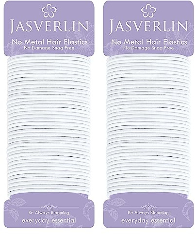 JASVERLIN Fascette elastiche per capelli bianche da 2 mm, fermacoda sottili per donne, ragazze e bambini, fascette in gomma senza trazione e senza danni, accessori per capelli da fini a medi 80 pezzi