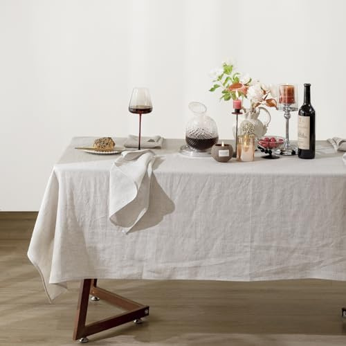 Talasily Linen Tablecloth 100% Pure Linen Table Cloth 60x120 Inches Rectangle Tablecloths Washable Cloths for Kitchen, Dining, Buffet Parties, Holidays, Picnic, Weddings and Restaurants-Natural Linen