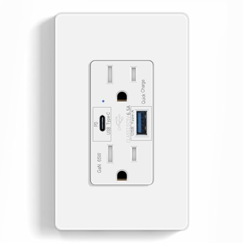 USB C Outlet PD3.0,GreenCycle 1PK GaN 65W Type C Outlet,Fast Charging USB-C Charger,15 Amp Tamper Resistant Receptacle,Electrical USB Socket Charge for Mac Air,iPhone 14 Pro Max,Android,UL Listed