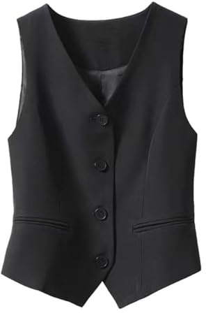 LSFYYDS Gilet de costume pour femmes, Slim - fit V - neck smoking Vest, gilet de costume, gilet de robe vintage, gilet de costume décontracté, top d'été，Noir，L