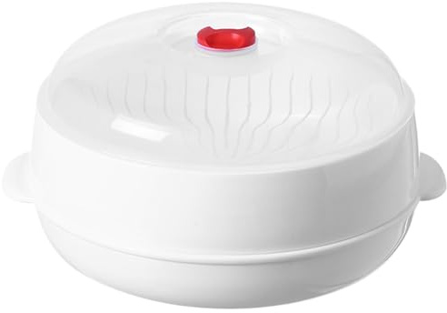19 cm rund mikrovågsugn grönsaksångare – plast av livsmedelskvalitet, matlagning med lock och bricka, mikrovågsugn för mat, kök, kontor